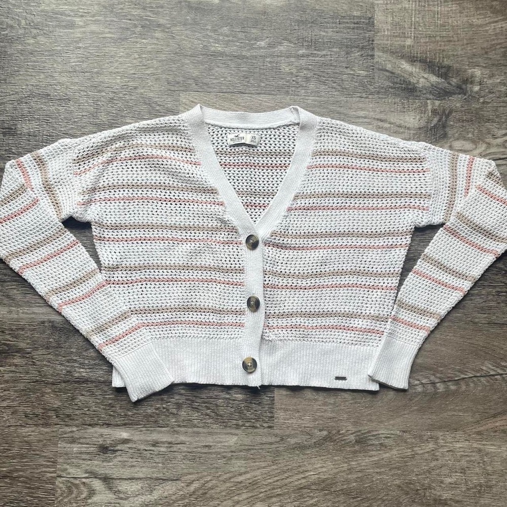 Hollister white crochet knit button down sweater